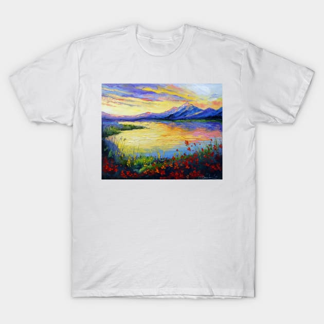 Flowers at the mountain lake T-Shirt by OLHADARCHUKART